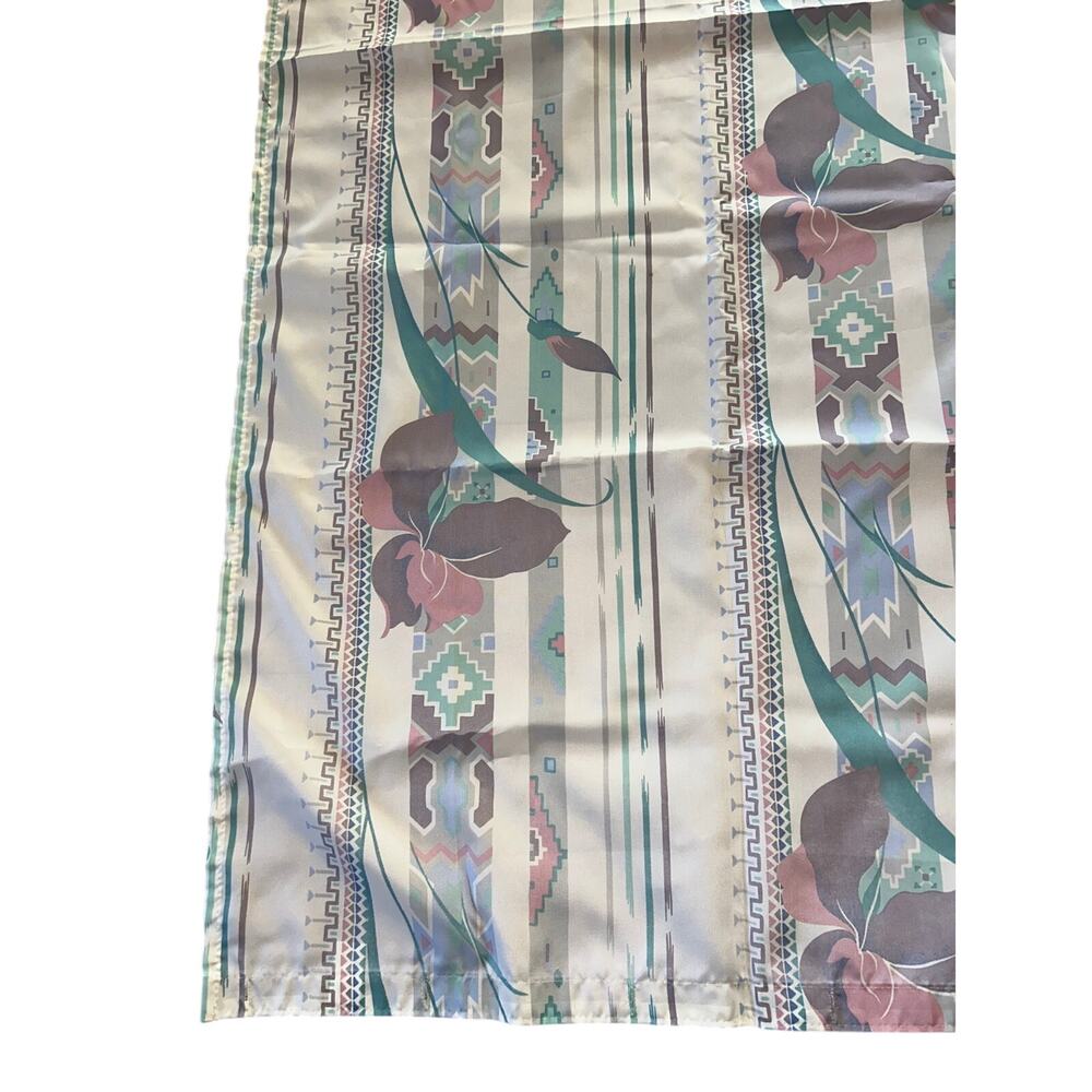 Vintage Sears Fabric Shower Curtain 80s Southwest Ikat Floral Pastel USA